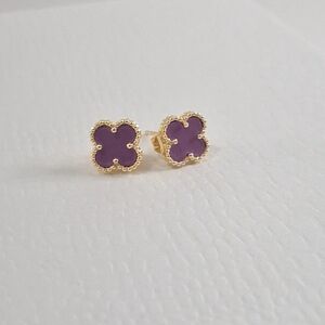Purple enamel four leafs Clover stud earrings